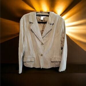 Beige Suede Women's Jacket by Coldwater Creek Scallop Trim Design Pockets XLarge